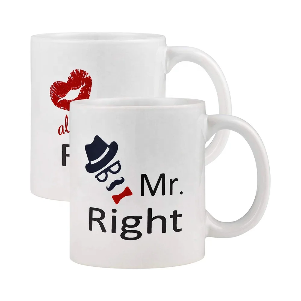 

Couple Coffee Mug Mr Right and Mrs Right Couple Cup Novelty Gift Present Set of Mug for Valentine Day
