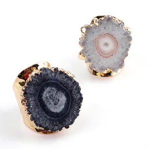 New Design Gray Druzy Amethyst Natural Stone Gold Ring Women Ring Jewelry