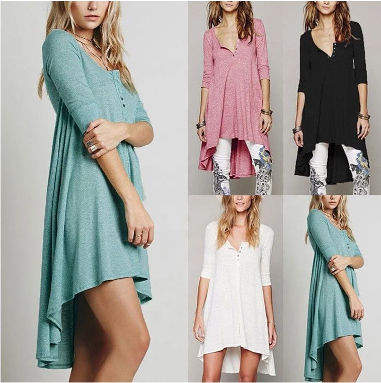 

Women's Half Sleeve High Low Loose Casual T-Shirt Top Tee Dress, #1-#4
