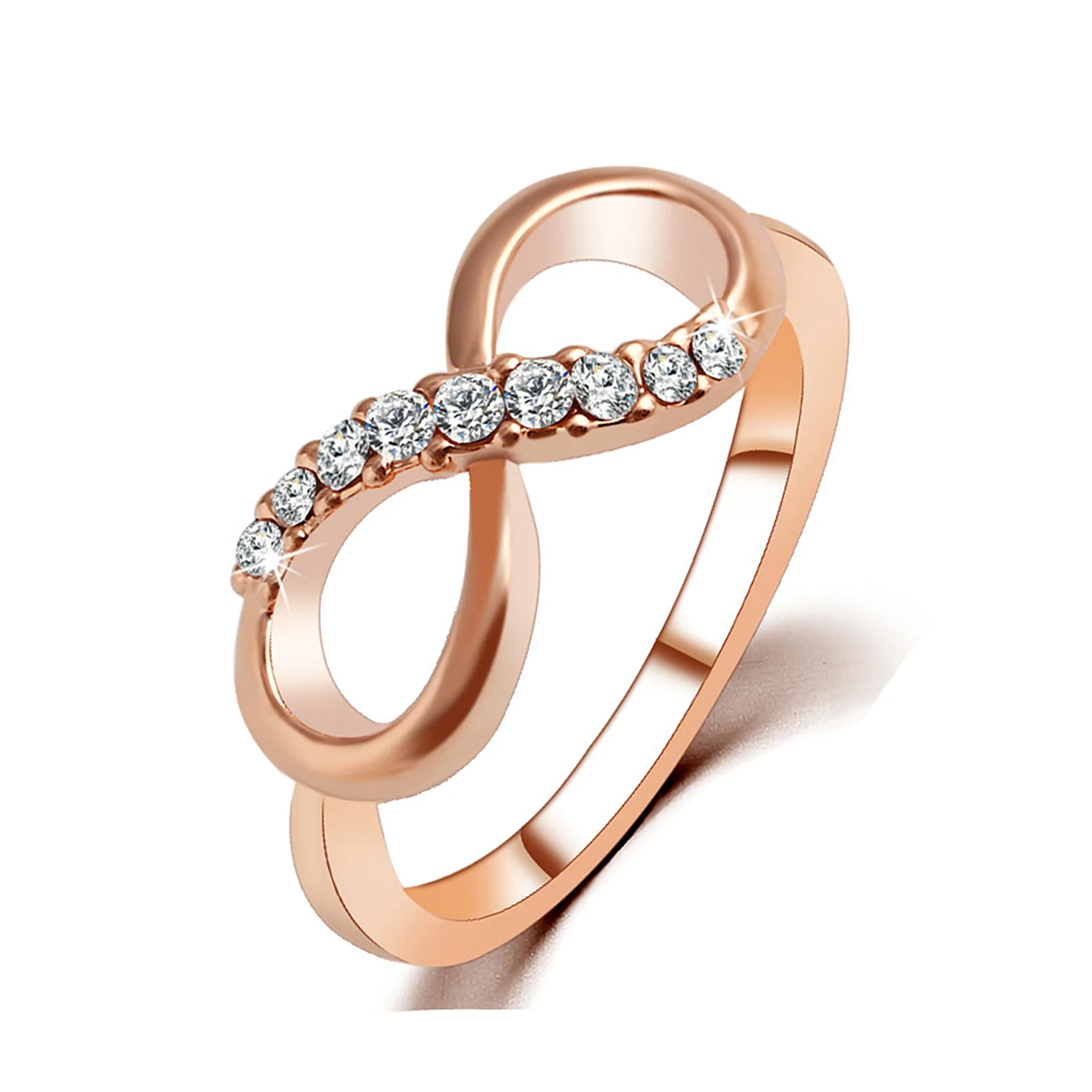 Hot Fashion Infinity 8 Ring Jewelry Alloy Rose Gold Plated Fine Zircon Ring Infinity Crystal Rings For Women Friendship Jewelry
