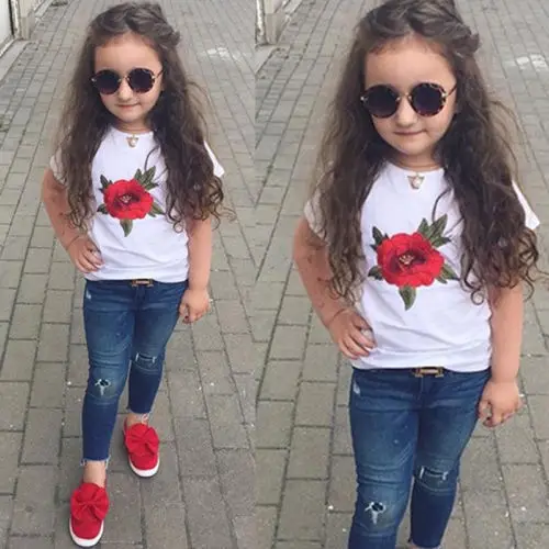 

GD141A 1-6years summer clothing baby flower kid t-shirt, As picture showed