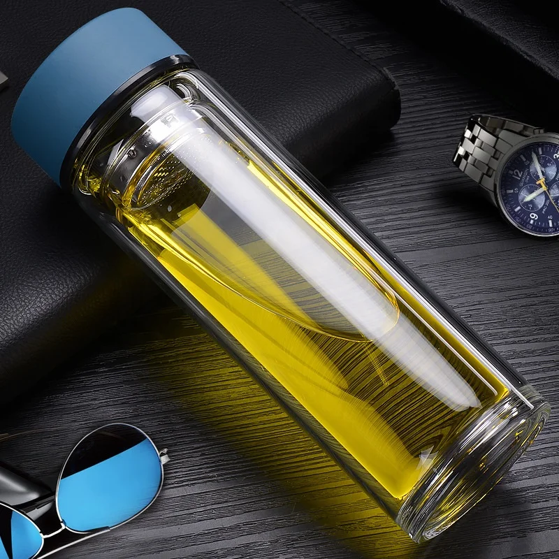 

Wholesale Custom 300ml Double Wall with Tea Filter Glass Water Bottle, Customized color