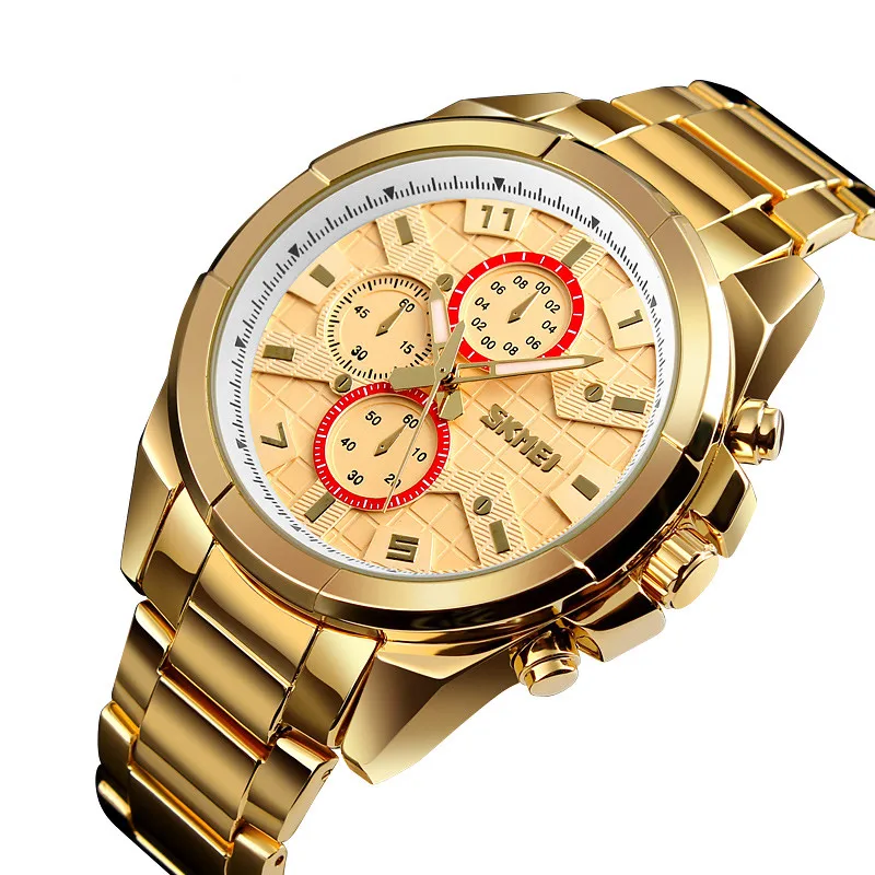 

skmei 1378 factory best price new arrival fashion plating ip black waterproof leisure quartz watch for men with logo custom