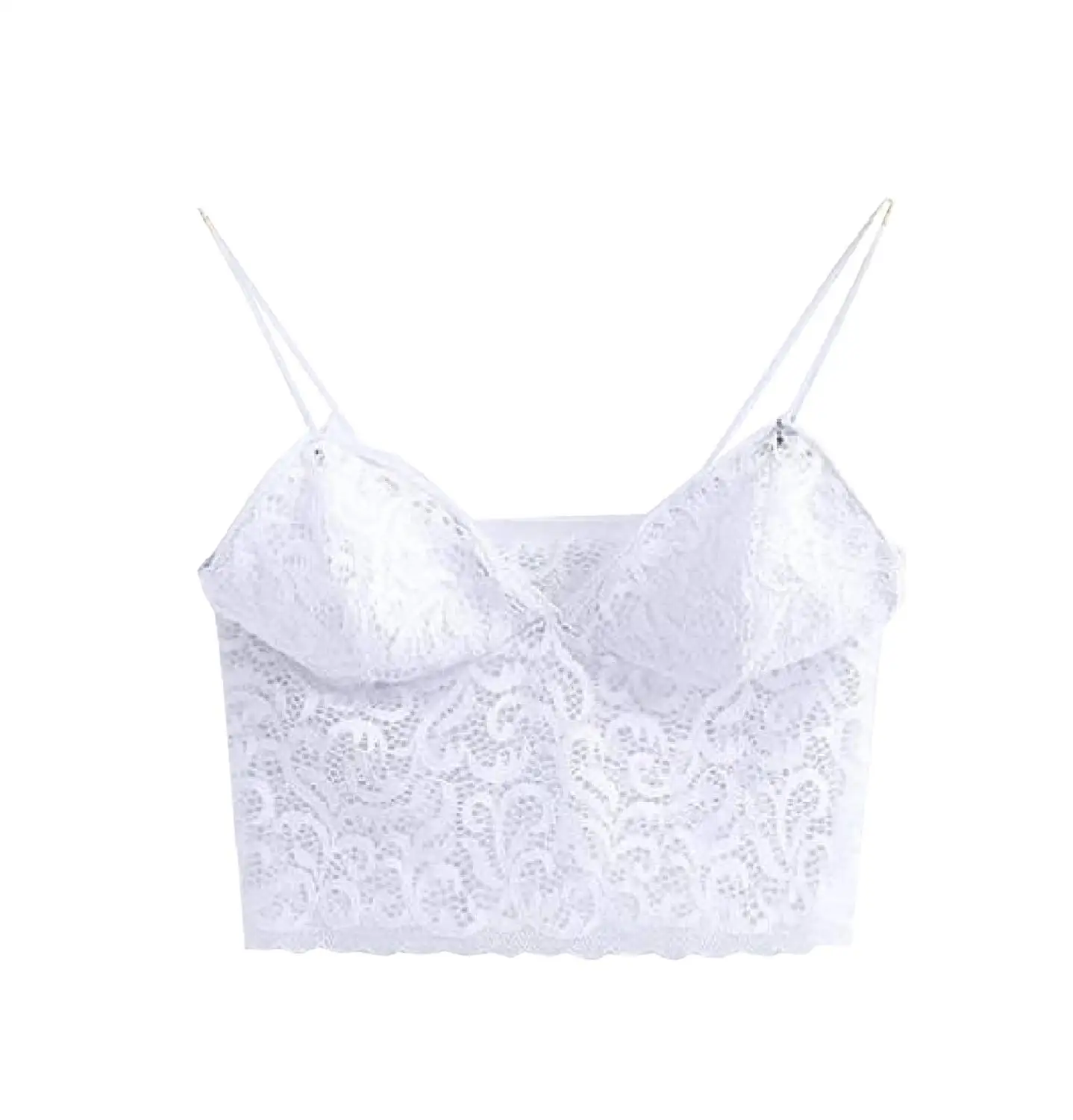 Zimaes-Women V-Neck Cropped Sexy Pure Color Lace Sling Cami Blouse