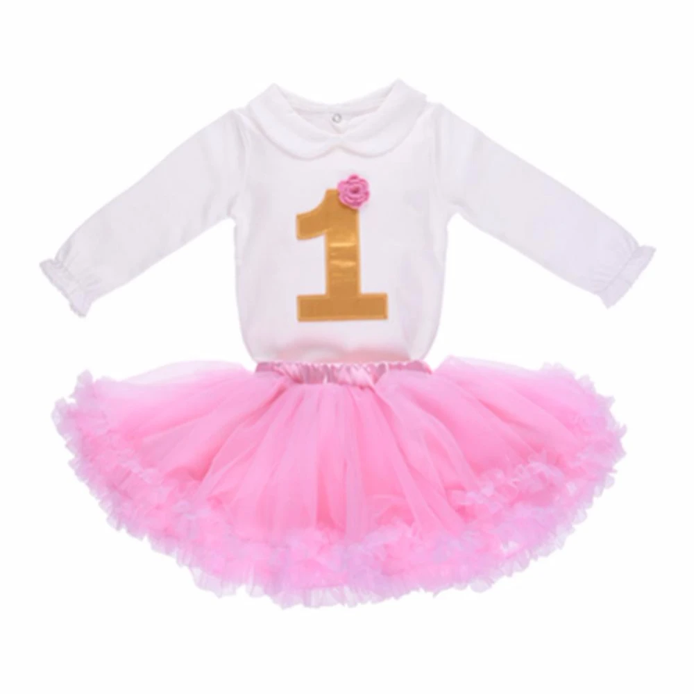 

Wholesale 2 Pcs Shirt and TUTU Dress First Birthday Baby Girl Dress, Pink