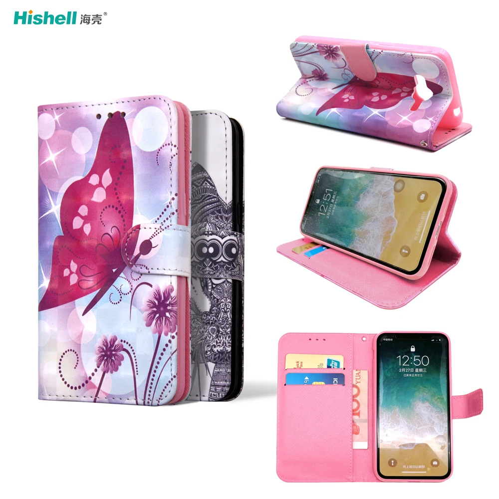 

Printed Wallet Case And Plain PU Magnetic Shockproof Flip Cover Wallet Phone Leather Cases For iPhone X/Xs, Black/white and other