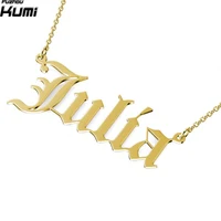 

Fuzhou Kumi custom girls jewelry personalized nameplate statement Olde English font name choker necklace