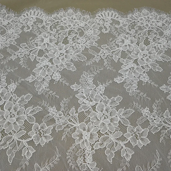 

EXQUISITE ALENCON LACE FABRIC BRIDAL VEIL WEDDING LACE SCALLOP EMBROIDERED EYELASH LACE, Black;white;customized