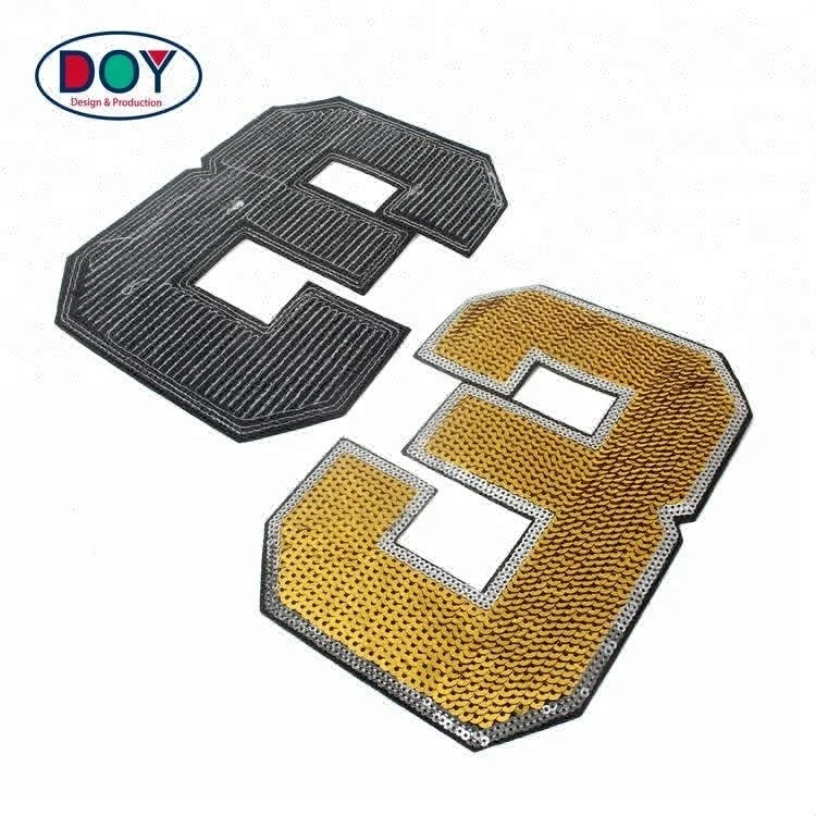 

Free Sample Design Custom Letters Number Sequins Embroidery Patches and Badges for Fashion Clothing, Accept odm&oem