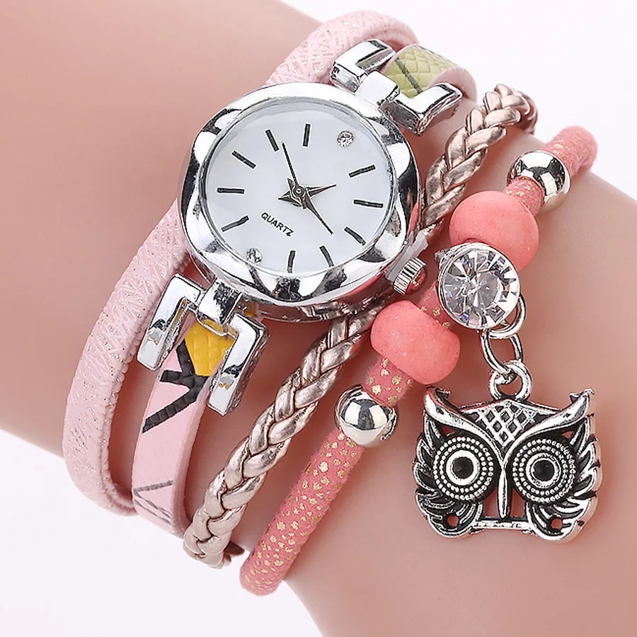 

China Cheap WW014 Ladies Bracelet Watch Luxury Braid Owl Pendant Women dress Wristwatch Relojes Mujer