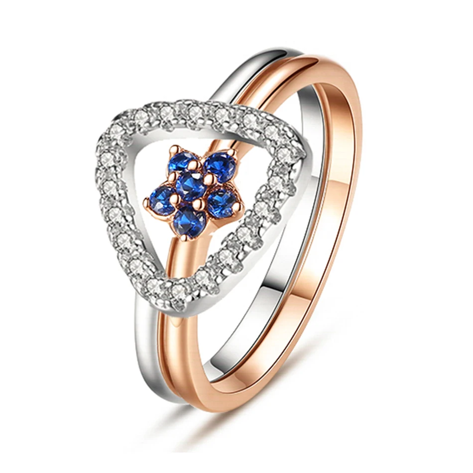 

Rose Gold Finger Ring With Blue Cubic Zircon Star Design 925 Sterling Silver Rings Engagement Jewelry