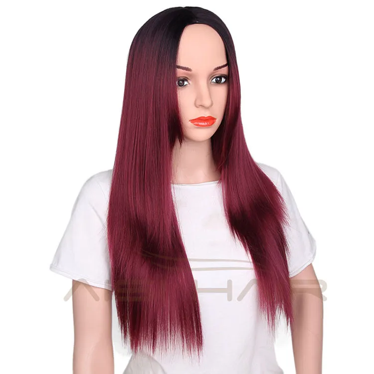 Fast Shipping Long Straight Wig Ombre Red Synthetic Hair Wigs For Black Women