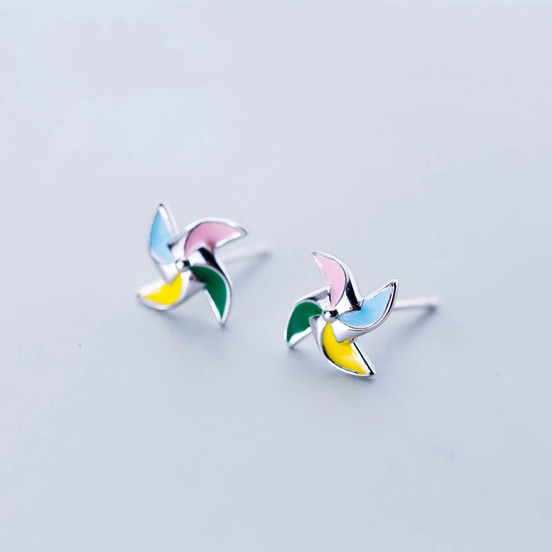 

Exquisite Fashion New 925 Sterling Silver Epoxy Windmill Fancy Stud Earrings For Women Jewelry