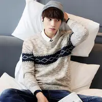 

spring autumn fashionable crew neck knitting argyle pattern striped winter pullover boy men casual sweater