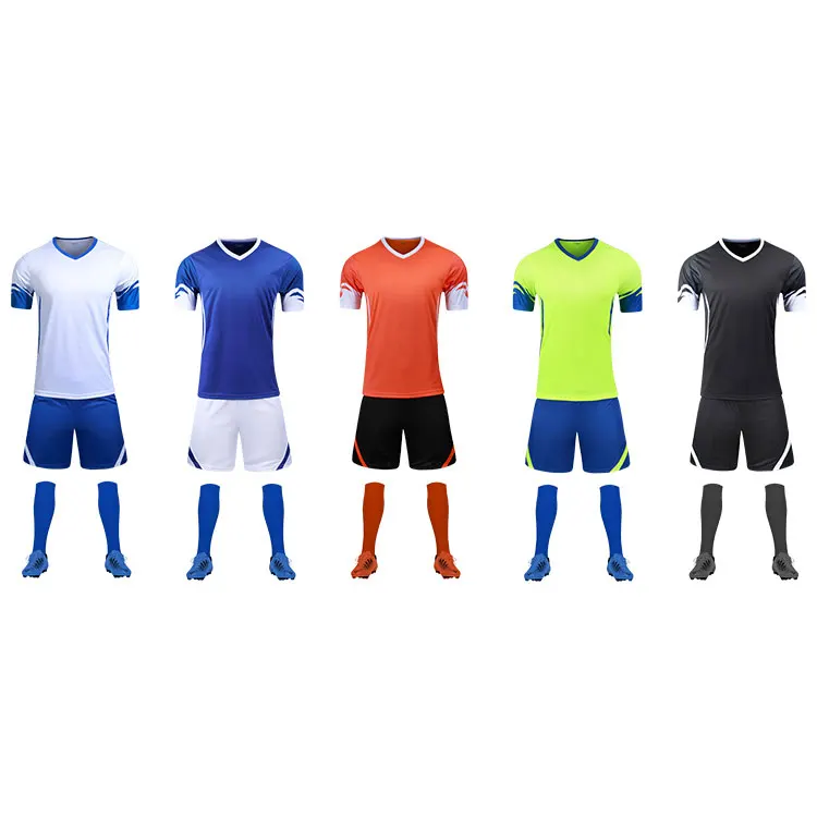 

High-end custom good looking blue and white soccer uniforms, White,black,blue,fluorescent green