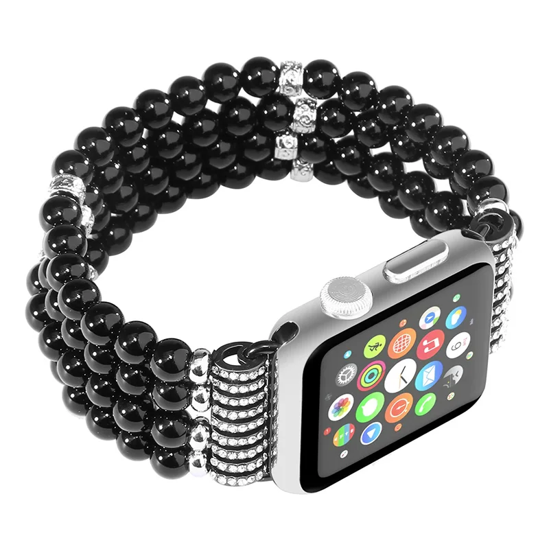 Wholesale Elastic Stretch 4 Row Pearl Jewelry For Apple Watch Strap