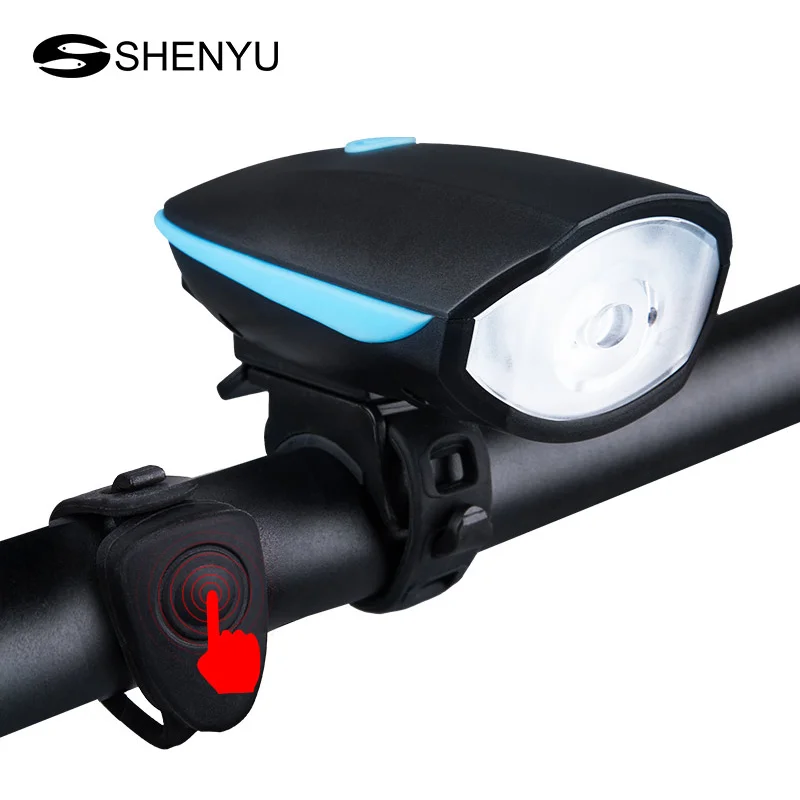 

Bicycle Headlight + Horn USB Charge Bike Front Handlebar LED Bicycle Light Electronic Bell Siren Alert Trumpet Audio Warning, Black