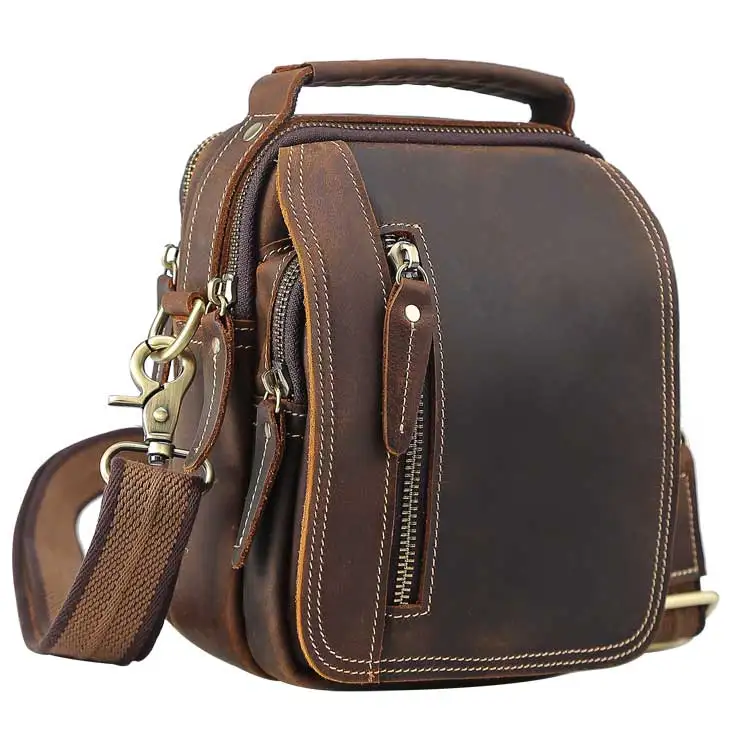 

Tiding Wholesale Retro Brown Multi Use Small Crossbody Satchel Cowhide Leather Belt Shoulder Bag For Man, Customized colors