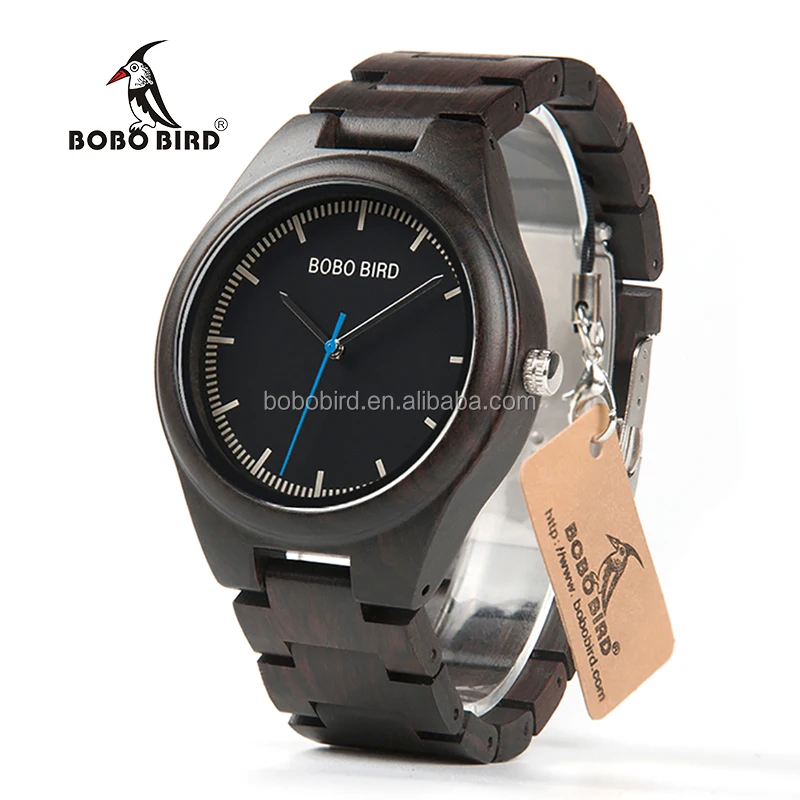 

BOBO BIRD L-O03 Fashion Ebony Strap Wooden Men Watches Quartz Movement Hour Gift Box Watch Custom, Black