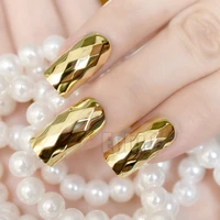 

3D Metal Mirror False Nails Gold Fake Nail Long Size Rhombus Acrylic Nail Tips DIY Nail Salon Products 24pcs