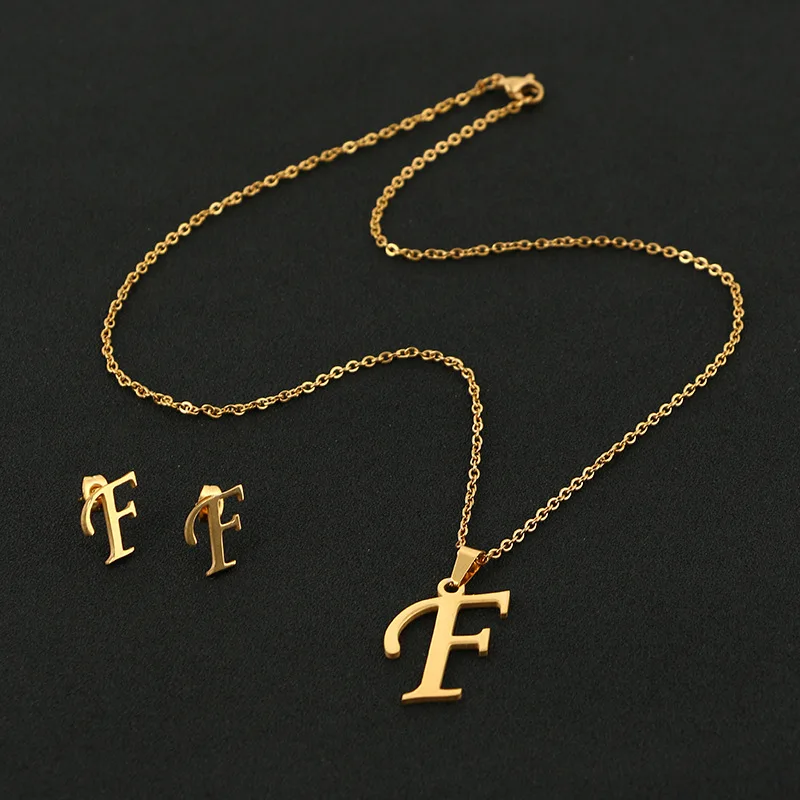 

alphabet jewelry set letter jewelry necklace earring set stainless steel no fade no tarnish letter jewelery set