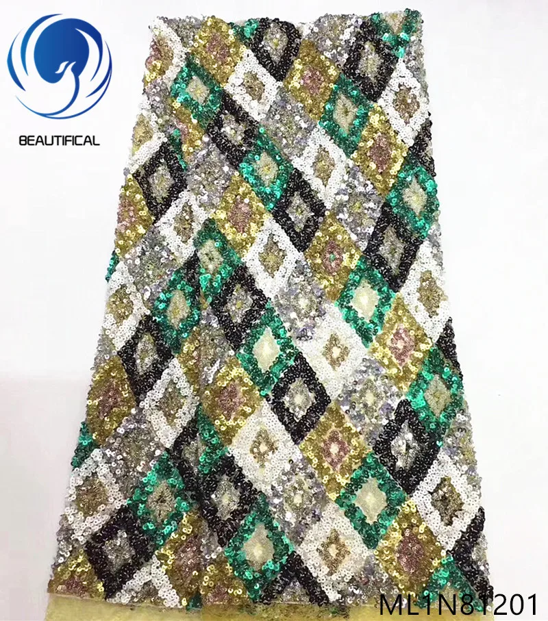

Beautifical Multi-color sequins lace fabric african heavy lace fabric dress french tulle lace 2019 ML1N812, Customized
