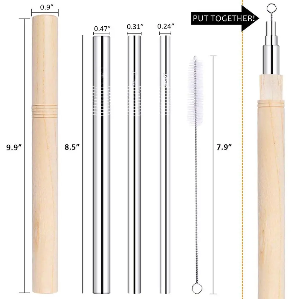 

washable metal reusable stainless steel straw with wooden case