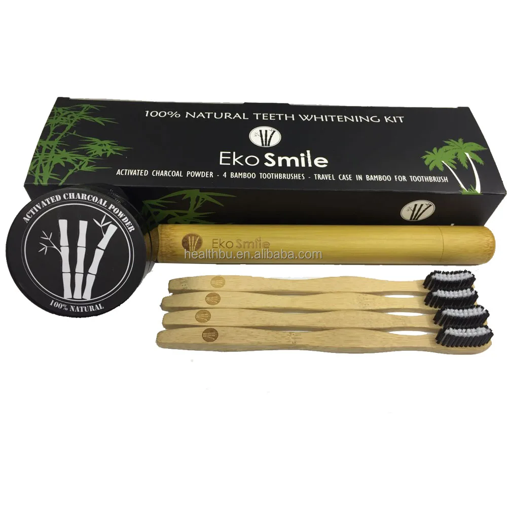 

100% Natural Charcoal Teeth Whitening Powder & Activated Bamboo Toothbrush, Black