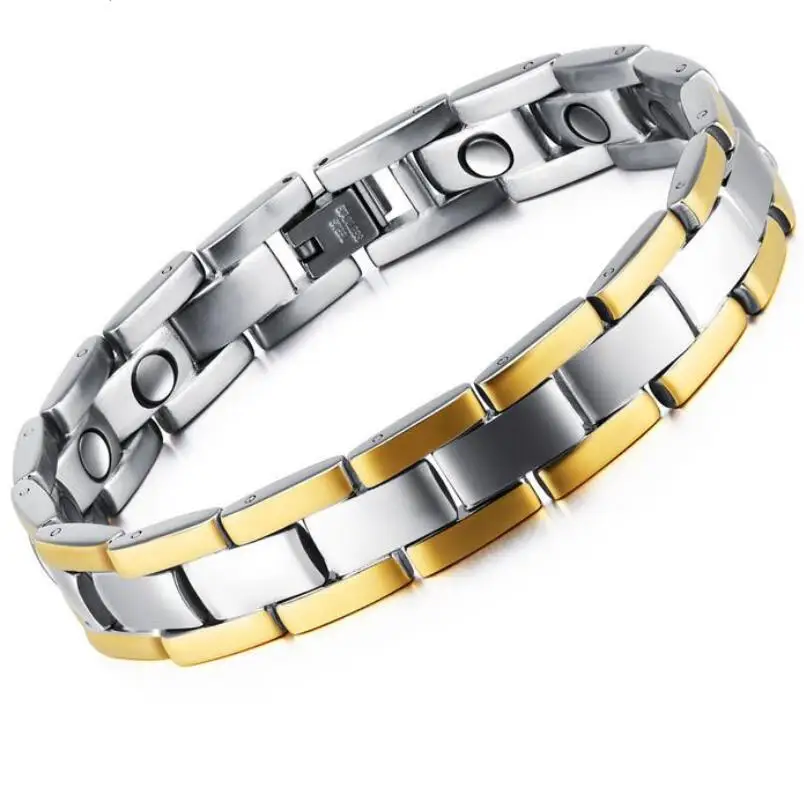 

Fashion new classic smooth gold business men's health titanium steel bracelet