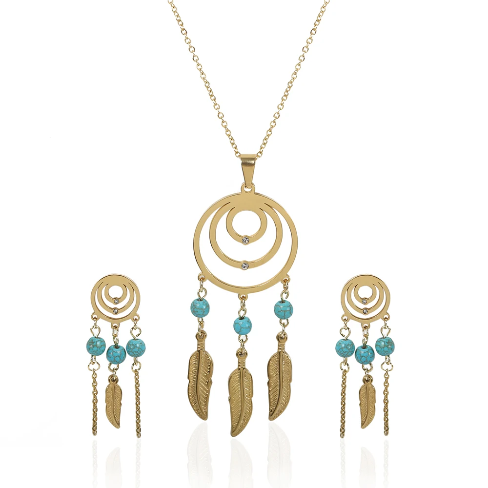 

Wholesale fashion stainless steel gold plated jewelry set manufacturer