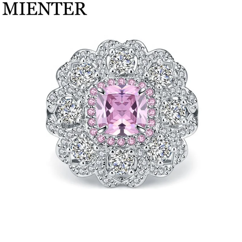 

Fashion Big Stone Ring Designs for Women Cubic Zirconia Pink Crystal Anniversary Girl Gifts Promise Rings, Picture