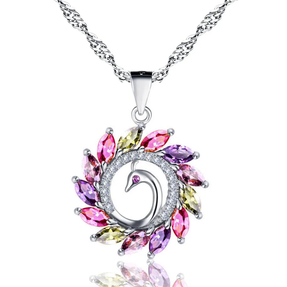 

Fashion luxury colorful zircon peacock pendant necklace Christmas gift