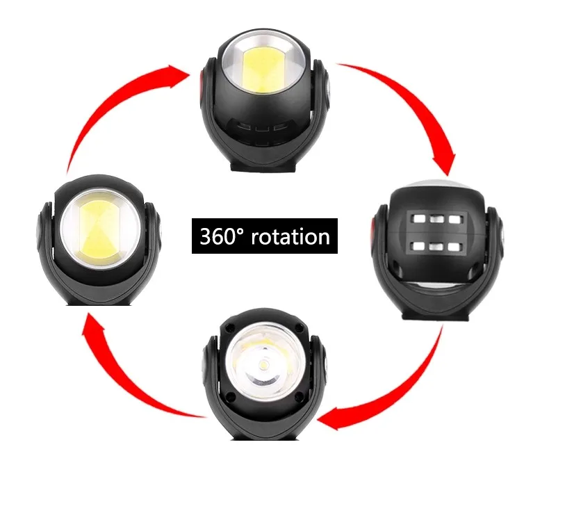360 Rotate Double Switch Magnetic Mini LED Rechargeable Torch Flashlight