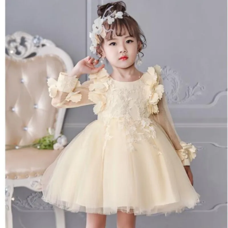 

YSMARKET Autumn Princess Girl Christmas Dress Fashion Red Long Sleeve Lace Tulle Party Dresses Toddler Girl Clothing E1901