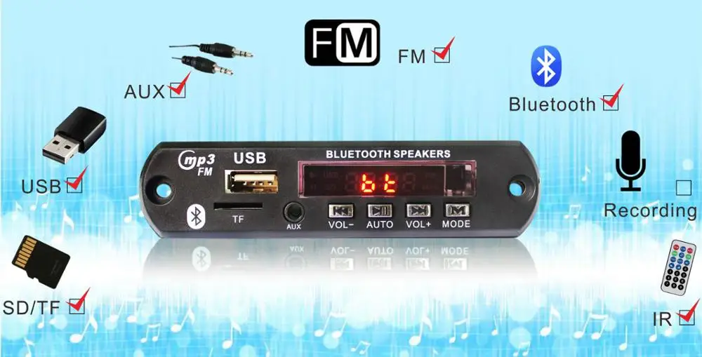 Bt fm tf usb aux