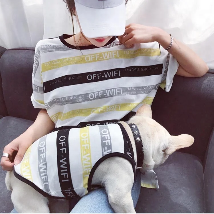 

GMT06-0506 Stripe Leisure Ventilated Cooling Matching Dog and Human Clothes, Grey,pink,green,blue