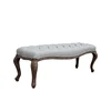 Antique French button tufted linen fabric solid wood frame upholstery ottoman bench