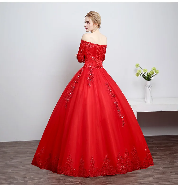 Red Wedding Dress Lace Prom Dress With Train • tpbridal