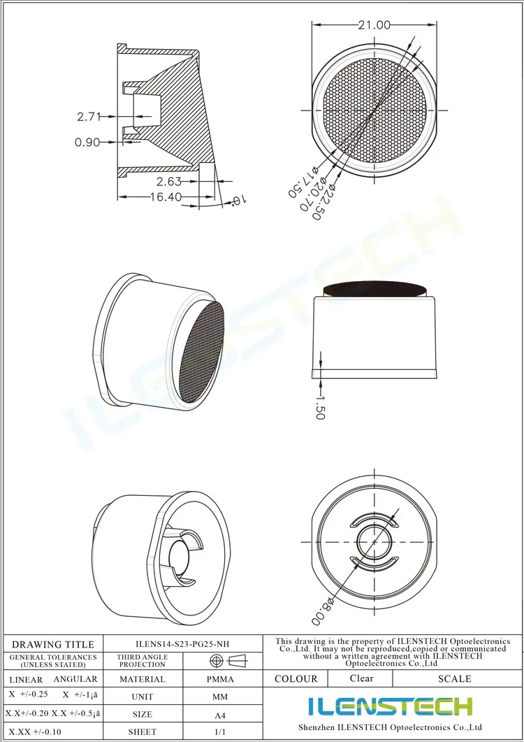 Asymmetrical led lens pmma lense 25 degree for projects by Ilenstech