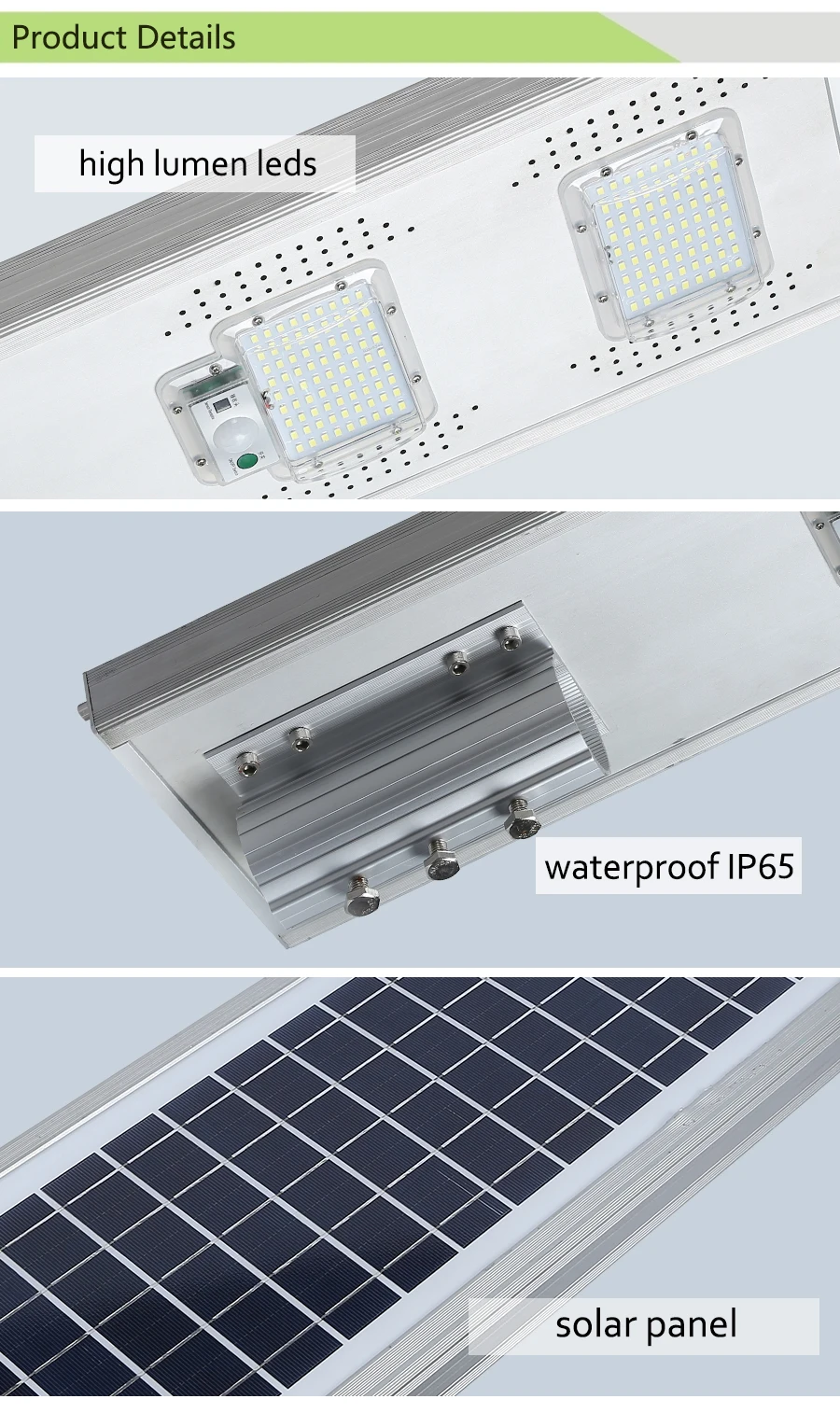 Outdoor waterproof ip65 garden highway motion sensor 50 100 150 watt all in one solar led street light