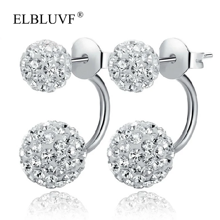 

ELBLUVF Copper Alloy Zircon Jewelry S925 Silver Plated Shambhala Ball Shape Earrings Wholesale For Women, White gold