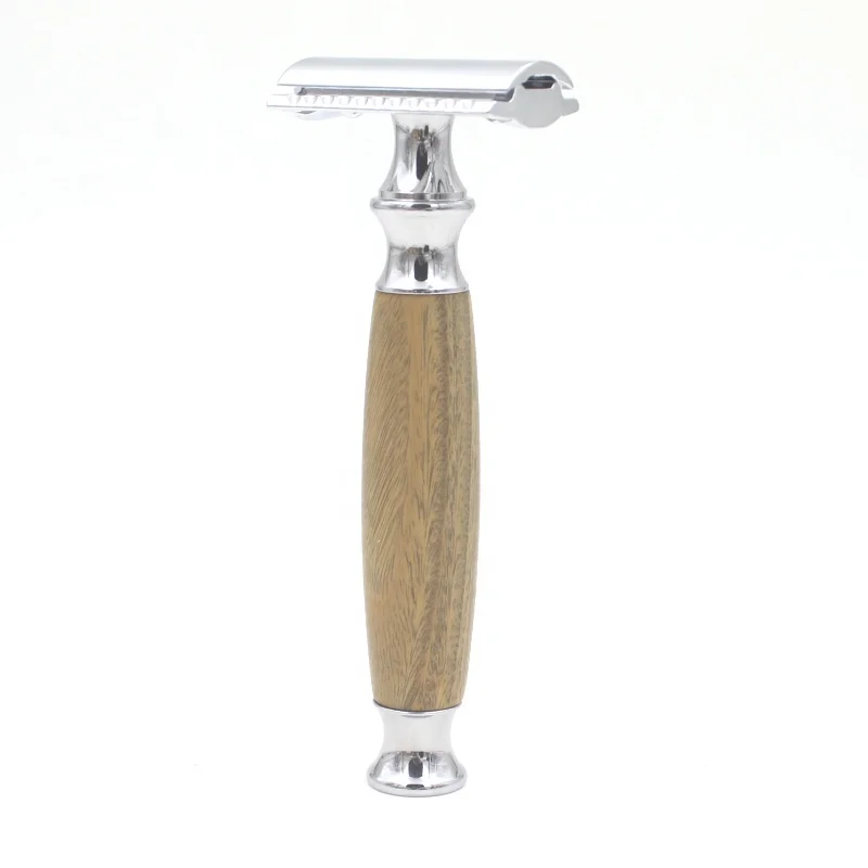 

Wood Handle and Chrome plated Men Barber Shave Tool Double Edge Safety Razor, Chrome and wood red