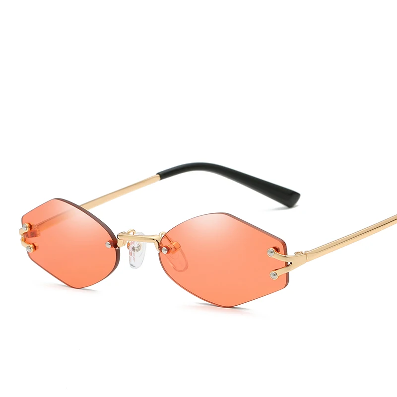 

Hexagon Polygon Sun glasses Female Male Shades UV400 Small Octagon Rimless Sunglasses For Women