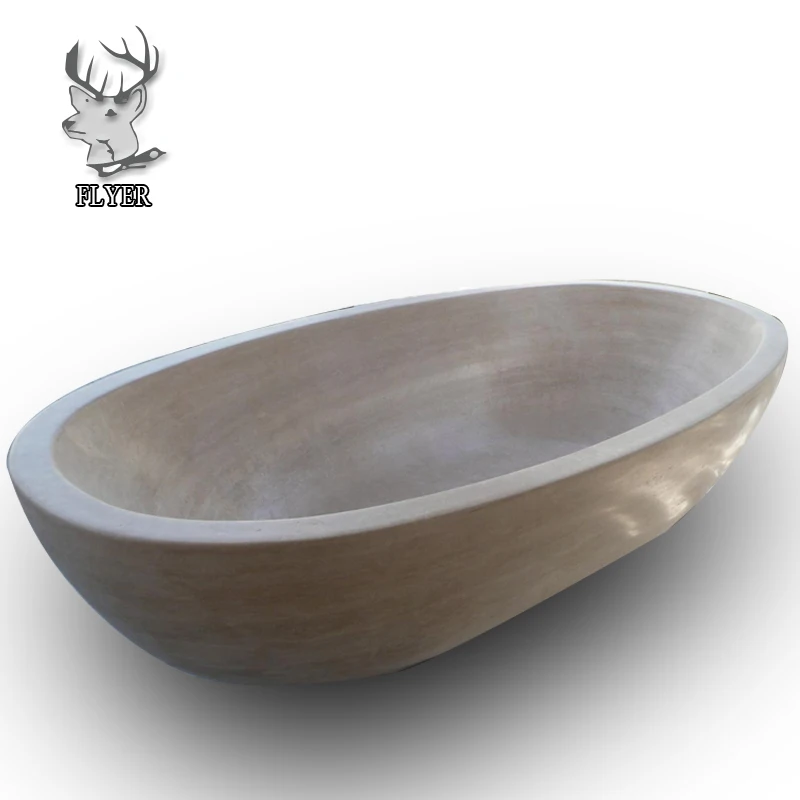 Natural Solid Stone Freestanding Bathtub Boat Shape Marble Stone