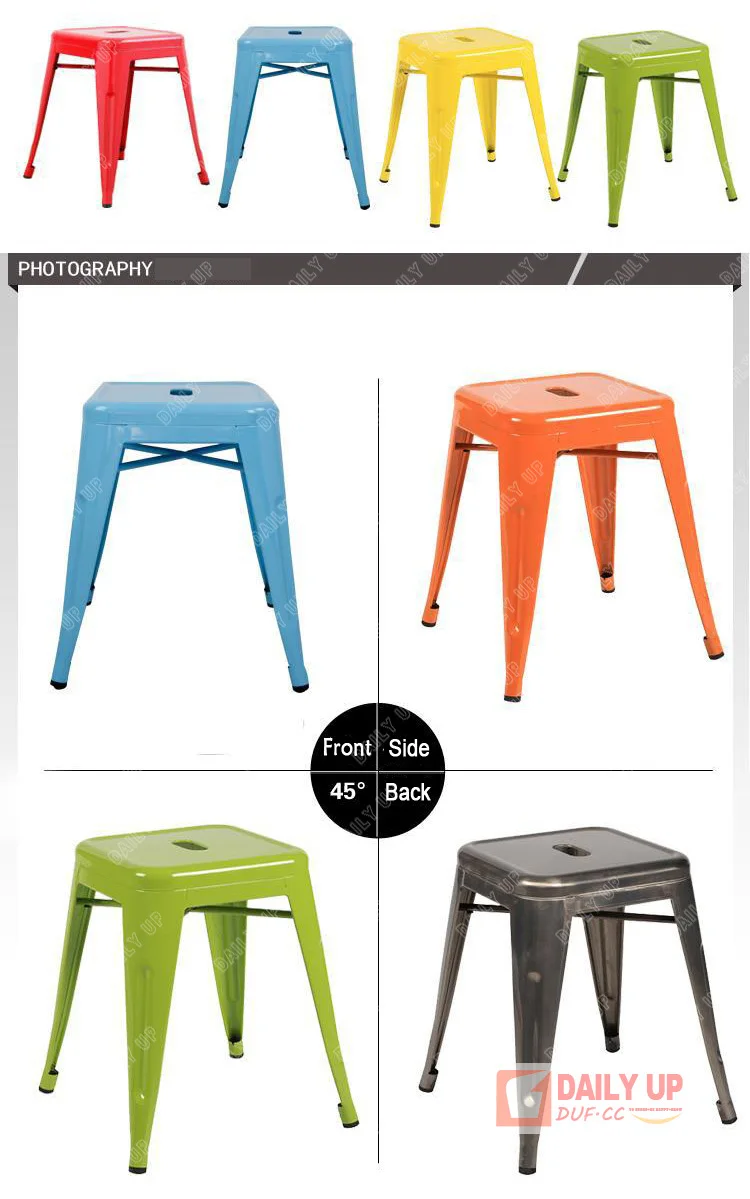 30cm Height Kitchen Bar Chair for Balcony Stacking Metal Garden Chair Colourful Fast Food Restaurant Chairs Cafe Furniture