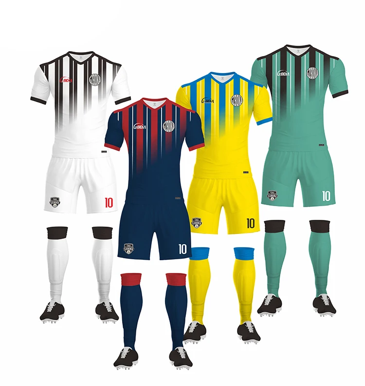 

Teenage wholesale youth football uniforms Stripe soccer jersey set uniforms