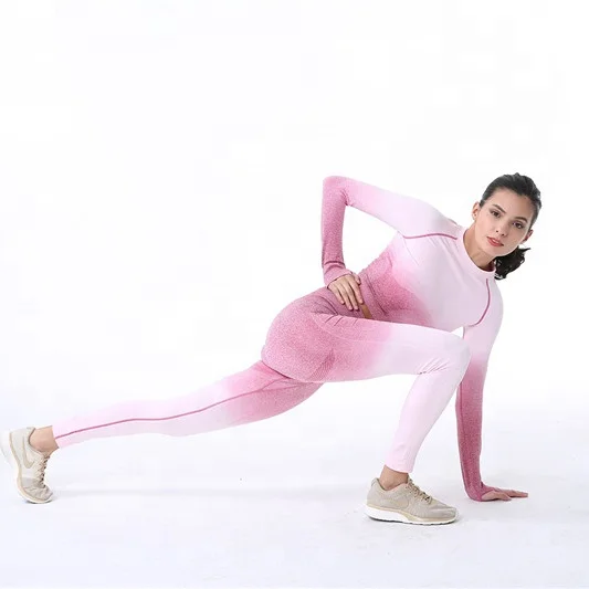 

The new 2019 gradient yoga pants female fitness pants of tall waist trousers seamless leggings, Lightpink;light blue;light green;light grey