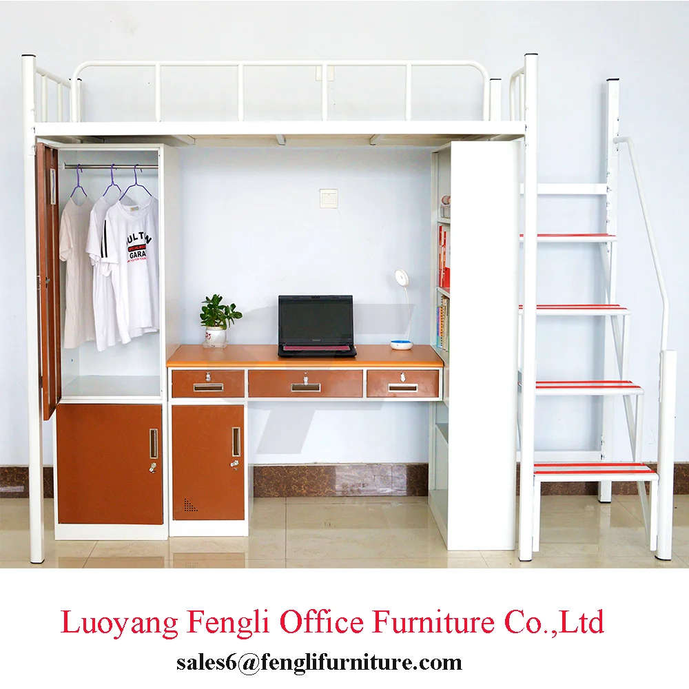 Newest Design College Student Dormitory Metal Apartment Loft Bed with Desk