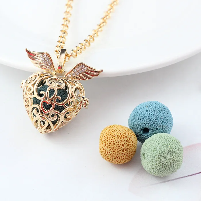 

Antique Vintage Diversified Balls Aromatherapy Lava Stone Necklaces Perfume Essential Oil Diffuser Locket Necklace, Gold