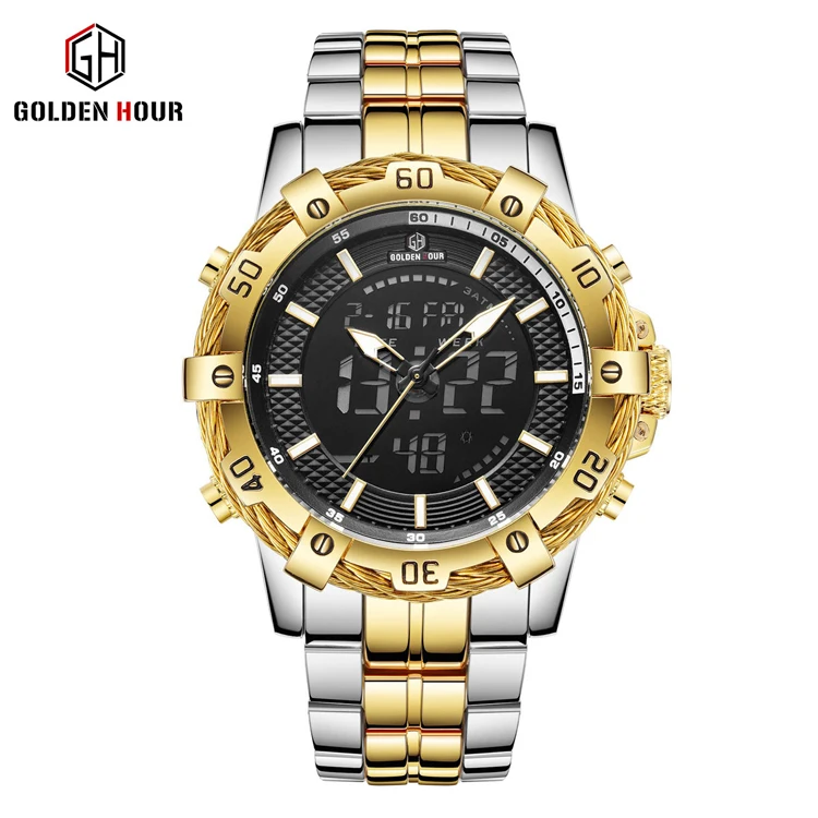 

Golden Hour 121 Top Brand Men Military Sport Watches Mens LED Analog Digital Watch Male Army alloy Quartz Clock dual time zone